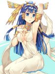  1girl armlet bare_shoulders blue_eyes blue_hair egyptian hair_ornament hairband headdress isis_(p&amp;d) kibamigohann puzzle_&amp;_dragons 
