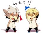  blazblue blonde_hair brothers chibi jin_kisaragi kuro_yuzu pose ragna_the_bloodedge siblings silver_hair 