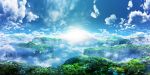  3d clouds floating_island forest highres landscape nature no_humans original scenery sky sun water waterfall y_k14 