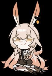  1girl animal_ears animated animated_gif arknights black_gloves black_shoes blinking buffetcan chibi chinese_commentary closed_eyes closed_mouth commentary_request fanning_self folding_fan full_body gloves hair_between_eyes hand_fan holding holding_fan jacinta_(arknights) long_hair rabbit_ears rabbit_girl shoes simple_background sitting smile solo white_hair yellow_eyes 