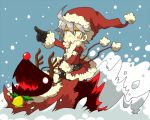 1boy =_= blazblue christmas kuro_yuzu pointing ragna_the_bloodedge santa_costume silver_hair 