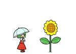  1girl ascot comic dora_e flower green_hair kazami_yuuka plaid plaid_skirt plaid_vest short_hair silent_comic skirt sunflower touhou umbrella 