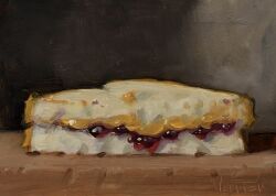  commentary english_commentary food food_focus jam no_humans noah_verrier oil_painting_(medium) original painting_(medium) peanut_butter peanut_butter_and_jelly_sandwich sandwich still_life traditional_media 