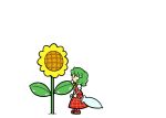  1girl ascot blush_stickers comic dora_e flower green_hair kazami_yuuka plaid plaid_skirt plaid_vest short_hair silent_comic skirt skirt_set sunflower touhou umbrella 