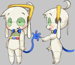 1boy ahoge bell blue_bowtie blue_tail blush canihavepromo open_mouth smarty_pants_(toy_story) solo toy_story toy_story_5 turnaround