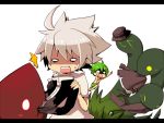  2boys blazblue eating hazama kuro_yuzu multiple_boys o_o ragna_the_bloodedge snake tears 