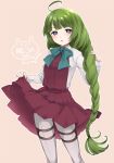  1girl ahoge braid dress green_hair kantai_collection long_hair mirakuruone pantyhose solo yuugumo_(kantai_collection) 