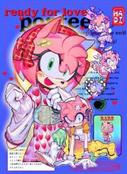  3mia_hadi3 alternate_costume amy_rose angel angel_wings bad_id bad_twitter_id bandaid bandaid_hair_ornament blue_background chibi chibi_inset english_text fang gloves green_eyes hair_ornament halo hammer heart heart_print holding holding_hammer looking_at_viewer multiple_costumes solo_focus sonic_(series) sonic_the_hedgehog white_gloves wings yellow_halo 