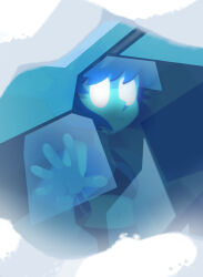 1girl blue_hair closed_mouth crop_top discount-supervillain frozen gem_(steven_universe) glowing glowing_eyes highres homeworld_gem_uniform lapis_lazuli_(steven_universe) midriff navel reaching reaching_towards_viewer skirt solo steven_universe 