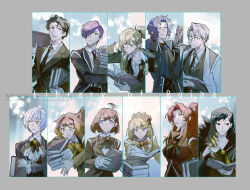  5boys 6+girls ahoge angela_(project_moon) ascot binah_(project_moon) black_ascot black_eyes black_hair black_jacket black_necktie blonde_hair blue_ascot blue_coat blue_hair book book_stack bow bowtie braid brooch brown_bow brown_hair brown_ribbon chesed_(project_moon) closed_mouth coat collared_shirt commentary_request copyright_name crown_braid cup dress_shirt everyone gebura_(project_moon) green_eyes grey_hair hair_ornament hair_over_one_eye hairband hairclip high_ponytail hod_(project_moon) hokma_(project_moon) holding holding_book holding_cup jacket jewelry ko_bammm lapels library_of_ruina long_hair long_sleeves low_ponytail malkuth_(project_moon) medium_hair monocle mug multiple_boys multiple_girls necktie netzach_(project_moon) notched_lapels open_book open_mouth parted_bangs ponytail project_moon purple_hair red_hair red_hairband ribbon roland_(project_moon) shirt short_hair sidelocks smile suit teacup tiphereth_a_(project_moon) very_long_hair vest white_coat white_hair white_shirt yellow_eyes yesod_(project_moon) 
