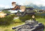  aiming animal_ears boys_anti_tank_rifle browning_m2 cat_ears comet_(tank) crossover dated firing flying highres kanokoga l85a1_(upotte!!) lynette_bishop military military_vehicle strike_witches striker_unit tank upotte!! vehicle wilma_bishop 