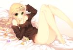  1girl 7zu7 ahoge blonde_hair green_eyes hoshii_miki idolmaster long_hair solo sweater tongue 