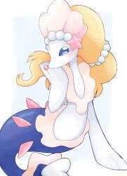  alternate_color blonde_hair blue_eyes blue_tail hair_ornament highres kuzuyu long_hair pearl_hair_ornament pokemon pokemon_(creature) primarina shiny_pokemon starfish_hair_ornament 