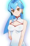  1girl blue_hair blush breasts cardfight!!_vanguard earrings gillian_chen hidaka_kazuma jewelry long_hair simple_background solo white_background 