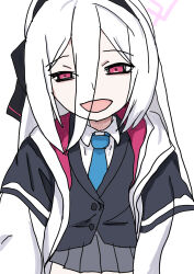  1girl absurdres blue_archive commentary_request hatuka_jp highres kei_(blue_archive) kei_(student)_(blue_archive) long_hair long_sleeves looking_at_viewer open_mouth simple_background smile solo white_background 
