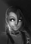  1girl absurdres braid gevurah-studios highres jinx_(league_of_legends) league_of_legends long_hair looking_at_viewer monochrome smile solo twin_braids 