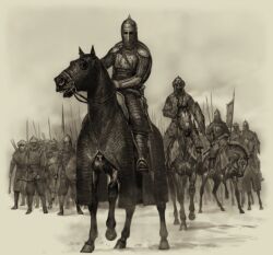  6+boys armor artist_request barding bow_(weapon) breastplate chainmail commentary english_commentary faulds gambeson gauntlets greaves holding holding_bow_(weapon) holding_polearm holding_shield holding_weapon horse horseback_riding looking_at_viewer mask mirror_armor monochrome mount_&amp;_blade multiple_boys official_art pauldrons polearm riding shield shoulder_armor spear weapon 