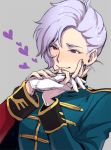  1boy angelo_sauper blush gloves gundam gundam_unicorn heart interlocked_fingers silver_hair smile violet_eyes white_gloves yszw 