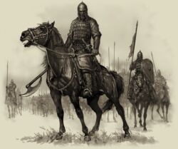  6+boys armor artist_request axe boots bracer breastplate chainmail commentary english_commentary gambeson holding holding_axe holding_polearm holding_shield holding_weapon horse horseback_riding lamellar_armor looking_at_viewer monochrome mount_&amp;_blade multiple_boys official_art polearm riding shield spear sword weapon 