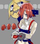  1girl a.b.a bandages blood green_eyes guilty_gear hair_over_one_eye homunculus hyakuhachi_(over3) key paracelsus redhead short_hair single_glove solo suspenders 