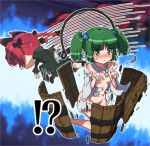  2girls animal_ears bow braid bucket cat_ears cat_tail green_eyes green_hair hair_bobbles hair_ornament in_bucket in_container kaenbyou_rin kezune_(i-_-i) kisume multiple_girls navel redhead short_hair small_breasts tail torn_clothes touhou twintails 
