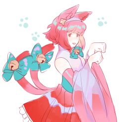  1girl afk_(konnosukeluv) animal_ears bell cat_ears cat_tail fire_emblem fire_emblem_fates fire_emblem_heroes fur-trimmed_thighhighs fur_trim gloves halloween halloween_costume japanese_clothes multiple_tails nekomata official_alternate_costume paw_print pink_gloves pink_hair sakura_(fire_emblem) sakura_(gentle_nekomata)_(fire_emblem) sidelocks simple_background solo tail tail_bell tail_ornament thigh-highs two_tails white_background 
