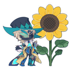  1boy aqua_boots asymmetrical_footwear aventurine_(boss)_(honkai:_star_rail) aventurine_(honkai:_star_rail) black_coat black_gloves black_hat black_pants blonde_hair blue_boots boots chibi chibi_only claw_ring coat commentary flower frilled_sleeves frills fur-trimmed_coat fur_trim gloves gold_trim hat high_heel_boots high_heels honkai:_star_rail honkai_(series) long_sleeves male_focus mask mismatched_footwear official_alternate_costume pants short_hair simple_background sleeve_cuffs solo spade_(shape) standing sunflower sweet_love4s thigh_boots top_hat two-sided_coat two-sided_fabric untranslatable_commentary white_background yellow_flower 