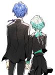  aqua_eyes arisato_minato back blue_hair couple hetero holding_hands persona persona_3 school_uniform short_hair sutei_(giru) yamagishi_fuuka yuuki_makoto 
