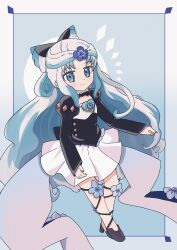 1girl blue_eyes blue_flower blue_gem blue_hair closed_mouth commentary_request flower flower_ornament gem hair_flower hair_ornament heart-shaped_gem highres long_hair magical_girl mahou_shoujo_ikusei_keikaku mahou_shoujo_ikusei_keikaku_restart multicolored_hair old_blue smile v8y_vkaname white_hair 