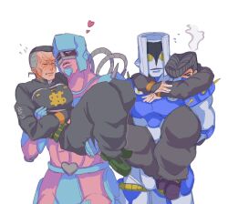  2boys blue_eyes blush carrying carrying_person closed_mouth crazy_diamond diamond_wa_kudakenai dollar_sign green_shoes heart higashikata_josuke highres hug hug_from_behind jojo_no_kimyou_na_bouken male_focus mmi_k092 multicolored_hair multiple_boys nijimura_okuyasu pompadour scar scar_on_face school_uniform shoes short_hair simple_background stand_(jojo) the_hand_(stand) two-tone_hair undercut white_background yellow_eyes 