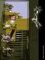  1girl ampharos blonde_hair blue_helmet brown_pants electricity glowing gurdurr helmet high-visibility_clothing high-visibility_vest highres long_hair magnemite magneton mayotsunamayo pants pokemon pokemon_(creature) pokemon_sword_and_shield shirt sideways smeargle standing steel_beam timburr twitter_username watermark worker_(pokemon) 