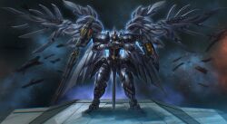  beam_cannon commentary commission debris directed-energy_weapon energy_cannon english_commentary full_body greatsword gundam gundam_wing gundam_wing:_endless_waltz highres holding holding_sword holding_weapon huge_weapon mecha mecha_focus mechanical_wings mobile_suit no_humans one-eyed_mecha planted planted_sword porukima robot science_fiction shield shoulder_cannon solo space standing sword tallgeese_ii tallgeese_iii v-fin weapon wings 