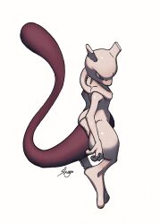  colored_skin commentary_request full_body highres looking_back mewtwo no_humans pokemon pokemon_(creature) pokemon_focus purple_skin shogo_(shogo70449442) solo tail white_background 