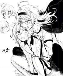  1boy 1girl :3 ^^^ ahoge commentary_request glasses gym_uniform hands_on_another's_shoulders headband jack_jeanne jacket jacket_on_shoulders long_hair neji_kokuto open_mouth pants semi-rimless_eyewear short_hair tachibana_kisa track_suit under-rim_eyewear v-shaped_eyebrows yuhazu_(rhe-rhe) 
