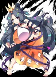  1girl absurdres animal_ears breasts chirizuka_ubame clenched_hands combat2000_(kuroneko) commentary_request full_body grey_hair hair_ornament highres large_breasts leaning_forward long_hair looking_at_viewer open_mouth orange_skirt skirt solo touhou very_long_hair violet_eyes 