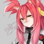  1girl animal_ears blazblue cat_ears glasses hair_ribbon hyakuhachi_(over3) kokonoe long_hair pince-nez pink_hair ponytail pout ribbon solo translation_request two_side_up yellow_eyes 
