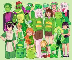  2others 5boys 6girls adoptive_siblings adventure_time animal_crossing animatronic artist_name asriel_dreemurr avatar:_the_last_airbender avatar_legends beast_boy_(dc) brown_hair buttercup_(ppg) chara_(undertale) closed_eyes color_connection colored_skin creeper crocodile_boy crossed_arms crossover dc_comics deltarune fern_(adventure_time) five_nights_at_freddy's five_nights_at_freddy's:_security_breach frog_girl froggy_chair furry furry_male gem_(steven_universe) glasses goat_boy goat_horns green-framed_eyewear green_background green_hair green_skin green_theme heart heart_necklace horns izzy_(total_drama) jewelry lily_(animal_crossing) link matching_outfits minecart montgomery_gator multiple_crossover multiple_girls myyoupink necklace orange_hair peashooter_(plants_vs._zombies) peridot_(steven_universe) pink_scarf plants_vs._zombies powerpuff_girls ralsei robot scarf siblings simple_background slime_(creature) slime_(minecraft) slime_princess star-shaped_eyewear star_(symbol) steven_universe super_mario_bros. teen_titans the_legend_of_zelda third-party_source tinker_bell_(disney) toph_beifong total_drama twitter_username undertale utdr_(toby_fox) walt_disney's_peter_pan white_fur yoshi 