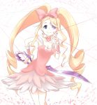  blonde_hair bow choker dress drill_hair earrings eyepatch hair_bow harime_nui jewelry kill_la_kill kuropekoe long_hair nail_polish scissor_blade smile spoilers string sword twin_drills twintails v weapon wrist_cuffs 