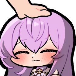  1girl :3 blush closed_eyes commission commissioner_upload emoticon fire_emblem fire_emblem:_genealogy_of_the_holy_war gliesse82_5 hair_between_eyes hand_on_another's_head headpat julia_(crusader_of_light)_(fire_emblem) julia_(fire_emblem) purple_hair solo_focus 