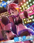  2girls black_hair character_name choker fingerless_gloves gloves headset idolmaster idolmaster_million_live! jewelry kikuchi_makoto lens_flare looking_at_viewer maihama_ayumu multicolored_hair multiple_girls necklace official_art outstretched_hand pink_eyes pink_hair stage stage_lights 