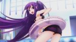  1girl amanohokosaka_mei blush official_art purple_hair solo swimsuit tube xblaze_code:_embryo 