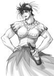  1boy bottle crossdressinging dress hair_ornament jojo_no_kimyou_na_bouken joseph_joestar_(young) kurenai_karasu makeup manly monochrome muscle solo tequila wink 