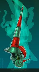  armor bug escavalier floating glowing glowing_eyes green_background helmet highres lance no_humans plume pokemon pokemon_(creature) pokemon_focus polearm poliglotas simple_background solo weapon 