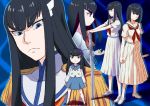  black_hair blue_eyes child dokunuma hair_ornament hairclip junketsu kill_la_kill kiryuuin_satsuki long_hair long_skirt multiple_persona school_uniform serafuku short_hair skirt sword weapon younger 