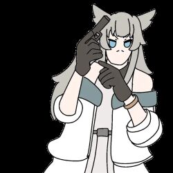 1girl animated_gif arknights arknights:_endfield fortnite john_wick long_hair magazine_(weapon) nepnepping parody perlica_(arknights) pistol reloading trigger_discipline