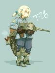  blue_eyes boots finnish gun holster kome mecha_musume military military_uniform short_hair submachine_gun swastika t-26 uniform weapon white_hair 