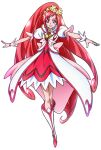  1girl artist_request boots bow brooch coat cure_ace dokidoki!_precure dress hair_bow jewelry knee_boots long_hair madoka_aguri magical_girl official_art precure puffy_sleeves red_dress red_eyes redhead skirt smile solo wrist_cuffs 