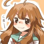  1girl ahoge black_eyes blush brown_hair kantai_collection kuma_(kantai_collection) long_hair lowres rebecca_(keinelove) smile 