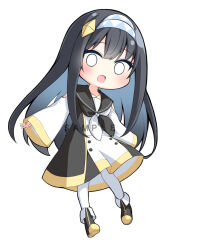  1girl :d black_boots black_dress black_hair black_neckerchief black_sailor_collar blue_hair blush boots chibi commentary_request dress fold-over_boots full_body hairband highres long_hair long_sleeves mahoutsukai_rose_no_sado_life multicolored_hair neckerchief o_o ominaeshi_(takenoko) pantyhose rose_(mahoutsukai_rose_no_sado_life) sailor_collar sample_watermark simple_background sleeves_past_wrists smile solo two-tone_hair very_long_hair watermark white_background white_dress white_neckerchief white_pantyhose wide_sleeves 