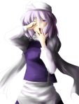  1girl ao-shiba covering_mouth hat highres lavender_eyes lavender_hair letty_whiterock scarf solo touhou yawning 